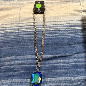 Paparazzi Silver Necklace with Iridescent Blue Pendant